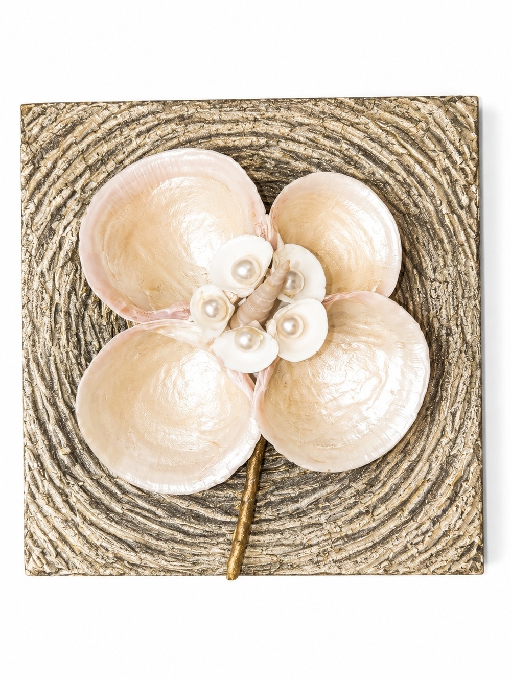 Luxury Seashell Flower Wall Art on Wood Panel – Coastal Pearl Shell Sculpture